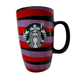 Starbucks Coffee Cup Striped Purple Red  Siren Logo Ceramic Coffee Mug 12oz 2020